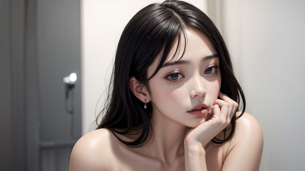 頬杖をついた黒髪の女性[2012296764]