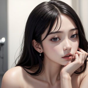 頬杖をついた黒髪の女性