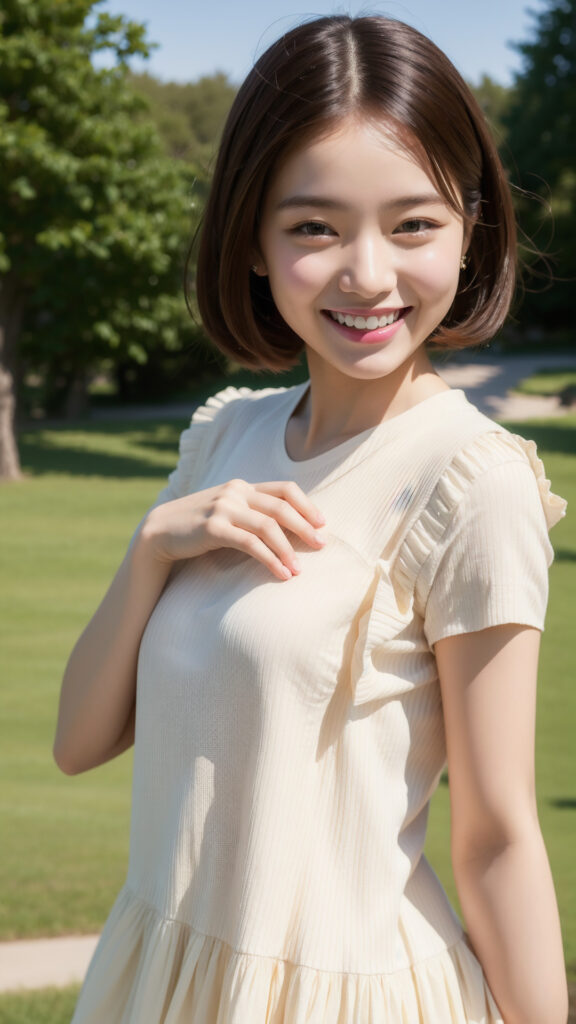 緑の綺麗な場所で笑顔の女性[1700813992]