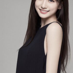 黒いワンピースを着た笑顔の女性