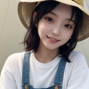 テントで笑顔のキャンプ女子