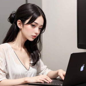 ノートPCで作業する女性