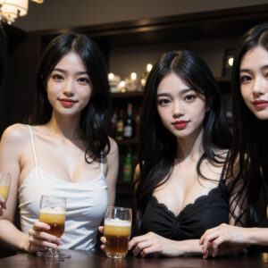 バーで女子会を楽しむ4人の女性