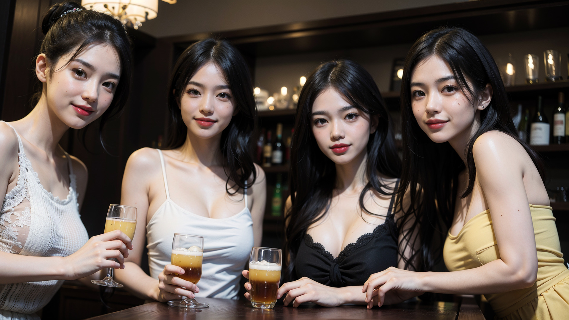 バーで女子会を楽しむ4人の女性