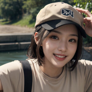 アウトドアで笑顔の自撮り