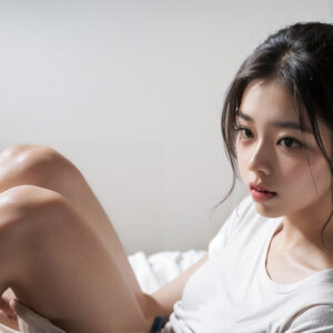 部屋で何かを考えている女性