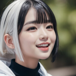 笑顔で喋っているツートンカラーの髪色の女性