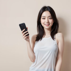 スマホを持った笑顔の女性