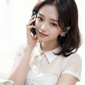 スマホで電話する仕事中の女性