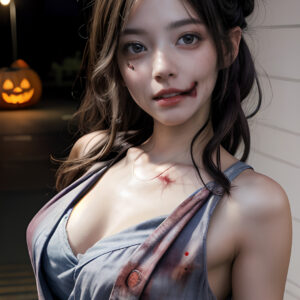 ハロウィンでゾンビメイクをした女性