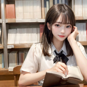 図書館で本を読んでいる女子高生と目が合った瞬間