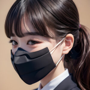 黒いマスクをした女子高生