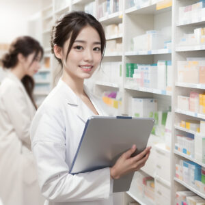 調剤室で仕事中の薬剤師の女性