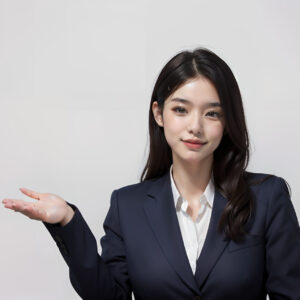 こちらです。と案内する女性