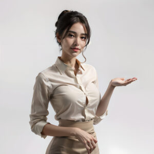 手を向けて案内するビジネススタイルの女性