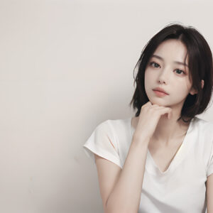 アゴに手を当てて困った表情の女性