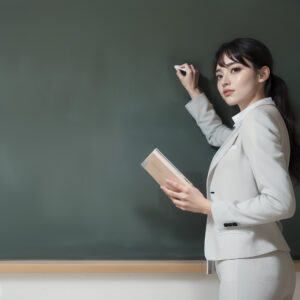 黒板にチョークで文字を書こうとしている先生