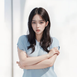 腕を組んで眉間にしわを寄せた怒った表情の女性