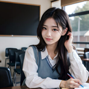 教室でノートをとる女子高生