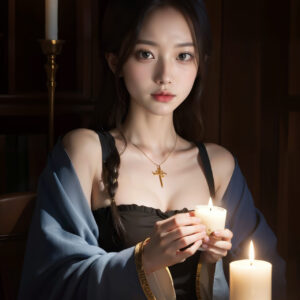 ろうそくを持ったファンタジーな雰囲気の女性