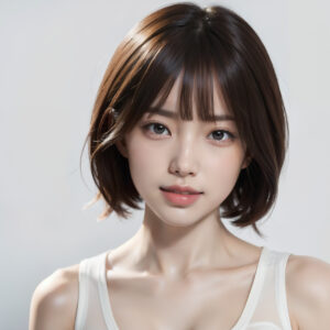 カメラ目線でタンクトップを着たショートボブの女性