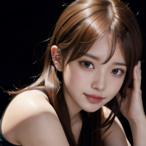 髪を耳にかけるカメラ目線の女性