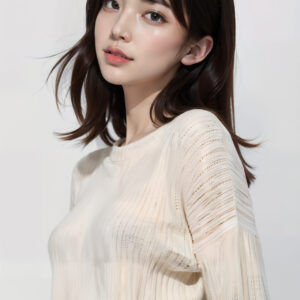 薄手のニットセーター姿で見下ろすファッションモデル風の女性