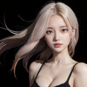 髪が風でなびくシルバーヘアの女性