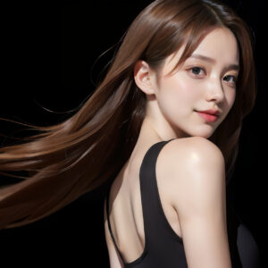 流れるような髪が美しいエレガントな黒いドレスを着て振り返る女性