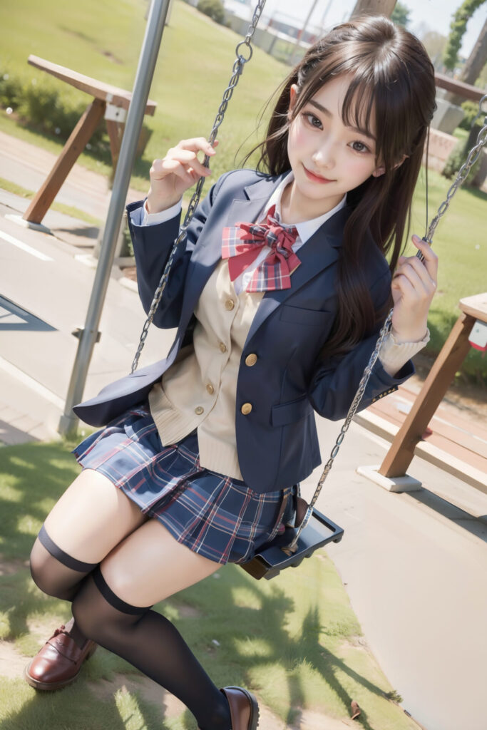 ブランコに乗っている絶対領域が萌えな女子高生[2810082899]